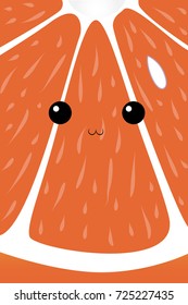 Cute face of  grapefruit fruit view from inside. Vector Illustration