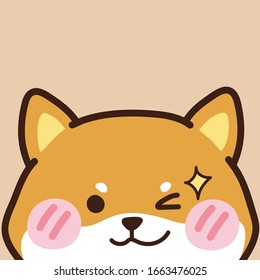 Cute face head shiba inu. Cute animal drawing. Dog hand drawn. Doodle cartoon design character. Vector illustration.