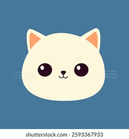 Cute at face head silhouette. White kitten. Happy Valentines Day. Cartoon funny kitty character. Kawaii animal in love. Greeting card. Flat design. Isolated. Blue background. Vector illustration