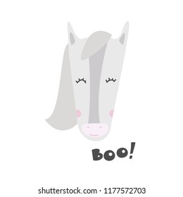 Cute face of horse. Vector cartoon illustration. For kids card, poster and invitations.