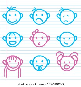 cute face icons for children, kids, buttons and others