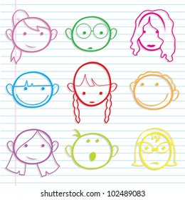 cute face icons for children, kids, buttons and others