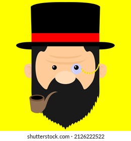 cute face illustration of noble character with hat and tobacco pipe