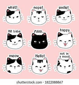 cute face kitten cat printable sticker set for planner, bullet journal, sticker printing, greeting card