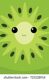 Cute face of kiwi fruit view from inside. Vector Illustration