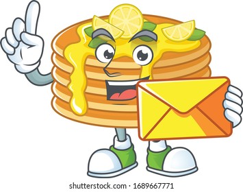 Cute face lemon cream pancake mascot design bring brown envelope