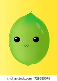 Cute face of  lime fruit. Vector Illustration