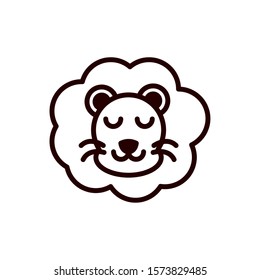 cute face lion animal cartoon icon on white background thick line