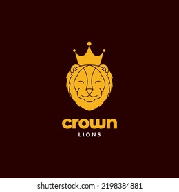 cute face lion mane with crown logo design