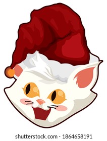 Cute face of a little cat wearing a Santa's hat with jingle bell.