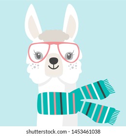 Cute face llama and alpaca  on white tone of hand drawn illustrations