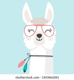 Cute face llama and alpaca  on white tone of hand drawn illustrations