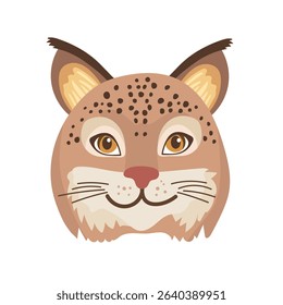 Cute face lynx animal. Flat vector clipart, illustration with isolated background.