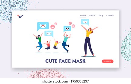 Cute Face Masks Landing Page Template. Characters Wearing Funny Kids Masks with Animal Muzzles for Protection of Coronavirus Cells or Dust. New Normals of Life. Cartoon People Vector Illustration