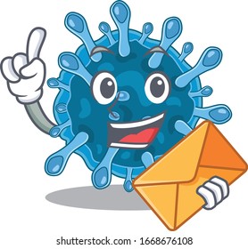 Cute face microscopic corona virus mascot design with envelope
