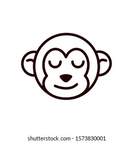 cute face monkey animal cartoon icon on white background thick line