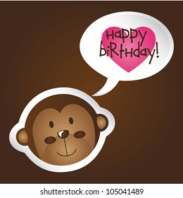 cute face monkey with birthday text. vector illustration