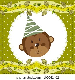 cute face monkey over cute green card. vector illustration