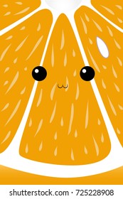 Cute face of orange fruit view from inside. Vector Illustration