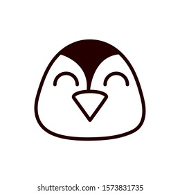 cute face penguin animal cartoon icon on white background thick line