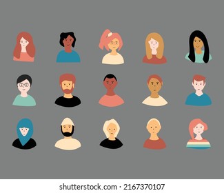 Cute Face people character set human avatar with diversity