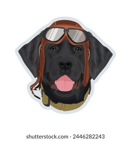 Nettes Gesicht Pilot schwarzer Hund Aufkleber
