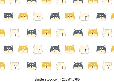 Cute face portrait of Shiba dog seamless pattern background. Pattern for print, wrapping paper, textile, decoration, greeting card and wallpaper.