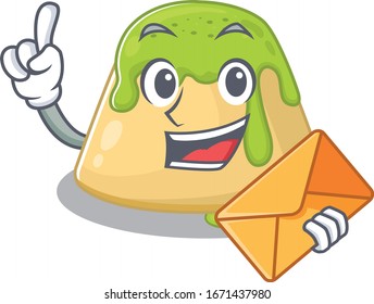 Cute face pudding green tea mascot design with envelope
