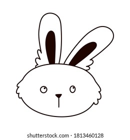 cute face rabbit animal cartoon isolated icon line style vector illustration