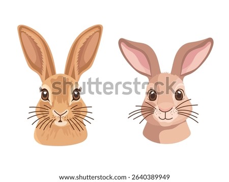 Cute face rabbit animal. Flat vector clipart, illustration with isolated background.