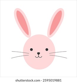 Cute face of rabbit animal with round shape with cheerful color, illustration design with Flat design style. for Children or babies. Suitable for t-shirt design, wrapping paper