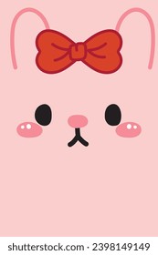 Cute face rabbit with bow pink background.Wallpaper phone.Rodent animal character cartoon design.Kid graphic.Baby poster,card,cover book.Bunny.Kawaii.Vector.Illustration.