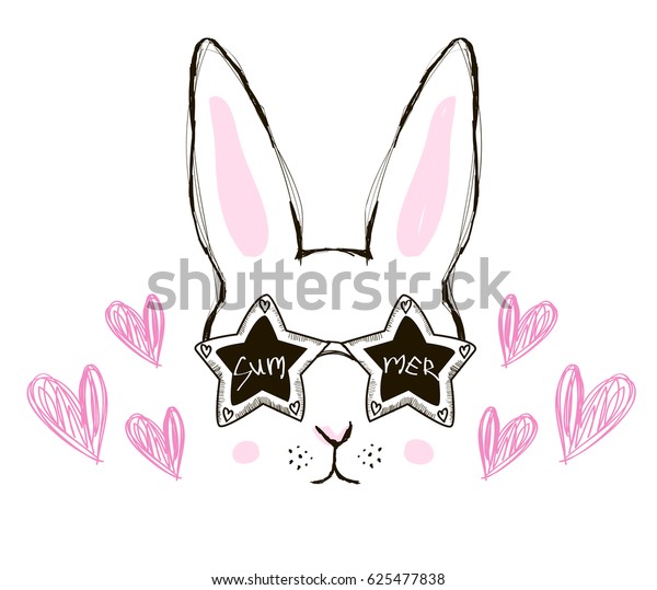 Download Cute Face Rabbit Sunglasses Stars Shape 스톡 벡터(로열티 프리 ...