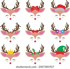Cute Face Reindeer Isolated on White Background