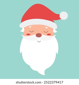 Cute face of Santa Claus. Holiday cartoon character in the winter season. Merry Christmas and Happy New Year. Santa's head, Smile,