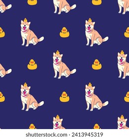 CUTE FACE SHIBA INU WITH A RUBBER DUCK SEAMLESS PATTERN