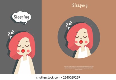 cute face sleeping expressions with names. phone wallpaper and sticker flat design illustration