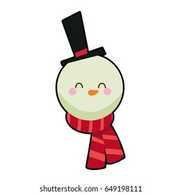 cute face snowman with hat and scarf