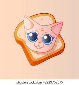 Cute face of sphinx cat in piece of bread.