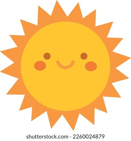 Cute face sun. Smiling kawaii character. Hot weather