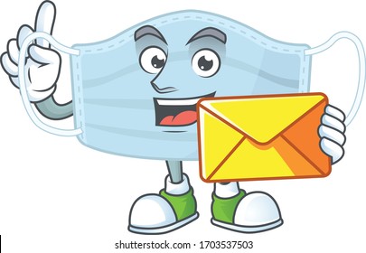 Cute face surgery mask mascot design bring brown envelope