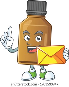 Cute face syrup cure bottle mascot design bring brown envelope