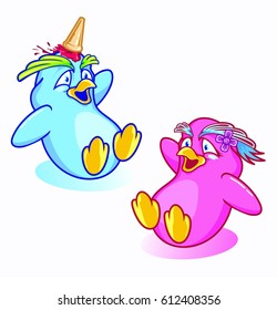 cute face twin penguins