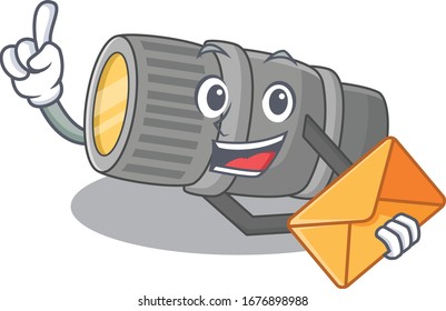 Cute face underwater flashlight mascot design with envelope