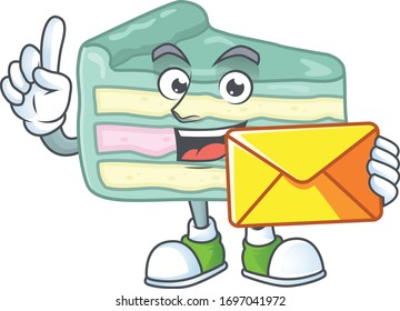 Cute face vanilla slice cake mascot design bring brown envelope