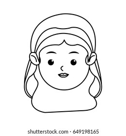 cute face virgin mary manger cartoon, outline icon