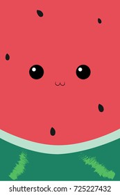 Cute face of  watermelon fruit view from inside. Vector Illustration