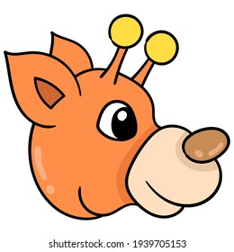 süßer Hirschkopf aus einem Seitenwinkel. Doodle-Icon-Zeichnung, Vektorgrafik-Karton Emoticon