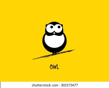 Cute faced owl vector illustration with yellow background