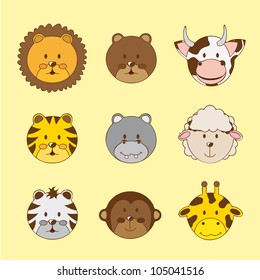 cute faces animals over yellow background. vector